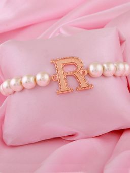 Estele - Rose Gold Plated Ravishing R Letter Pearl Bracelet for Women