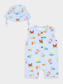 Mi Arcus - Blue Printed Unisex Romper with Cap