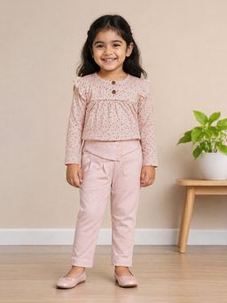 Mi Arcus - Peach Printed Girls Top with Pant