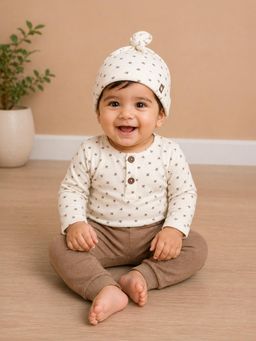 Mi Arcus - Cream Printed Girls Onesies and Jogger with Cap