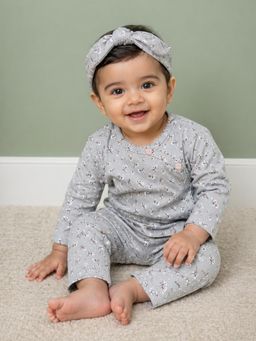 Mi Arcus - Grey Printed Girls Top and Pant with Headband