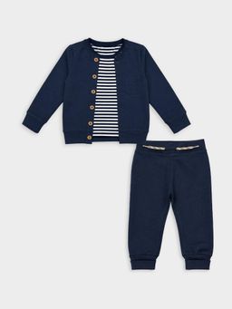 Mi Arcus - Navy Blue Solid Plain Boys T shirt and Cardigan with Pant