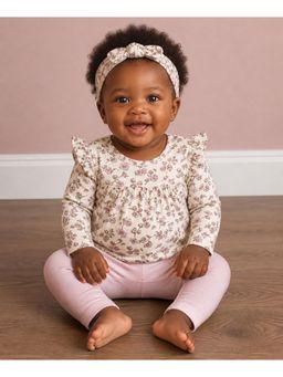 Mi Arcus - White Printed Girls Top and Pant with Headband