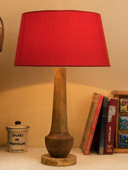 Homesake - Cubist Wooden Table Lamp With Red Shade