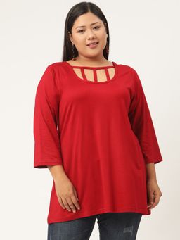 theRebelinme - Plus Size Women Maroon Color Solid Regular Top