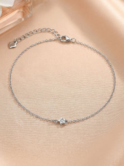 Ornate Jewels - 925 Silver American Diamond Flower Design Adjustable Anklet For Women & Girls