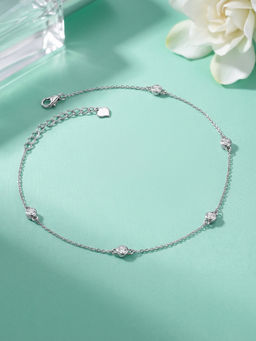 Ornate Jewels - 925 Silver American Diamond Solitaire Adjustable Anklet For Women & Girls