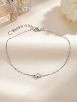 Ornate Jewels - 925 Silver 0.32 Carat Round American Diamond Adjustable Anklet For Women & Girls