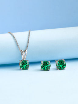 Ornate Jewels - 925 Silver Green Emerald Necklace With Earrings Jewellery Set For Women & Girls (One Size)