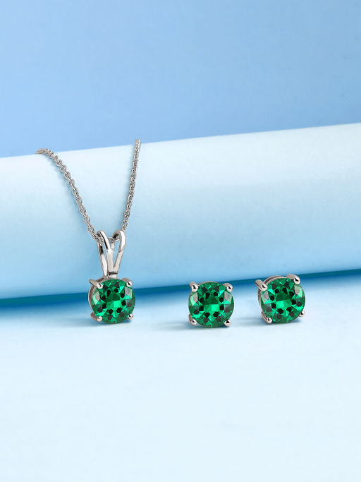 Ornate Jewels 925 Silver Green Emerald Necklace With Earrings Jewellery Set For Women & Girls (One Size)