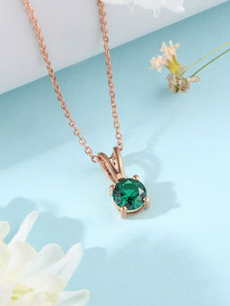 Ornate Jewels - 925 Silver 18K Rose Gold 0.5 Carat Green Emerad Pendant With Chain for Women & Girls (Free Size)