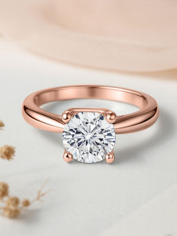 Ornate Jewels - 925 Silver 18K Rose Gold 2 Carat American Diamond Solitaire Ring for Women & Girls