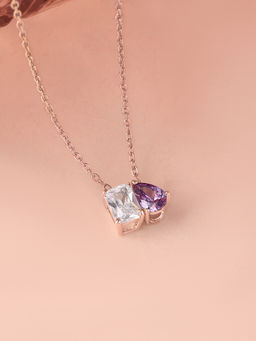 Ornate Jewels - 925 Silver 18K Rose Gold Plated Purple Amethyst Pendant With Chain for Women & Girls