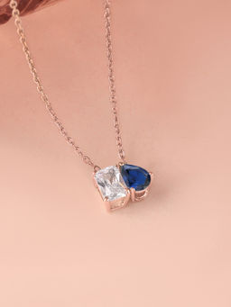 Ornate Jewels - 925 Silver 18K Rose Gold Plated Blue Sapphire Pendant With Chain for Women & Girls
