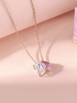 Ornate Jewels - 925 Silver 18K 2 Micron Rose Gold Plated Pink CZ Pendant With Chain for Women & Girls