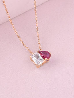 Ornate Jewels - 925 Silver Rose Gold Red Ruby Pendant With Chain for Women & Girls