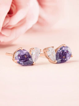 Ornate Jewels - 925 Silver 18K Rose Gold Plated Purple Amethyst Stud Earring For Women And Girls