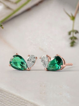 Ornate Jewels - 925 Silver 18K Rose Gold Plated Green Emerald Toi Et Moi Stud Earring Women & Girls