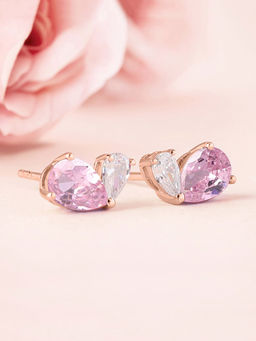 Ornate Jewels - 925 Silver 18K Rose Gold Plated Pink Cz Toi Et Moi Stud Earring For Women And Girls