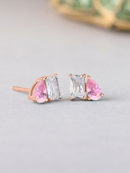 Ornate Jewels - 925 Silver 18K Rose Gold Plated Pink Cz Toi Et Moi Stud Earring For Women And Girls
