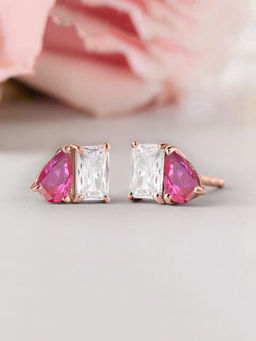 Ornate Jewels - 925 Silver 18K Rose Gold Plated Amethyst Toi Et Moi Stud Earring For Women And Girls