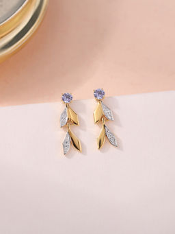 Ornate Jewels - 925 Silver 18K Gold Plated Natural Blue Tanzanite Leaf Dangle Earring for Women & Girls
