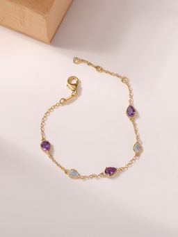 Ornate Jewels - 925 Silver 18K Gold Plated Natural Purple Amethyst Bracelet for Women & Girls
