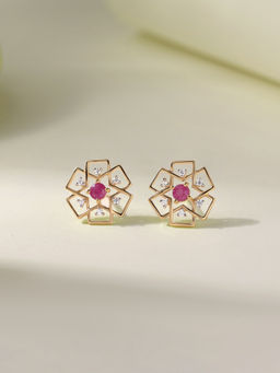 Ornate Jewels - 925 Silver 18K Gold Plated Natural Red Thai Ruby Stud Earring for Women & Girls