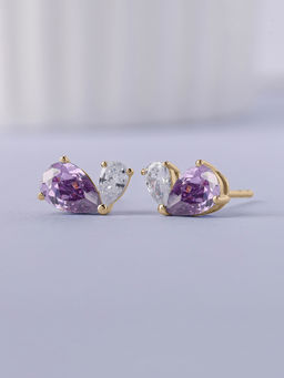Ornate Jewels - 925 Silver 18K Gold Plated Purple Amethyst Toi Et Moi Stud Earring for Women & Girls