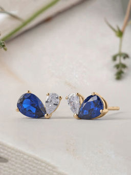 Ornate Jewels - 925 Silver 18K Gold Plated Blue Sapphire Toi Et Moi Stud Earring for Women & Girls
