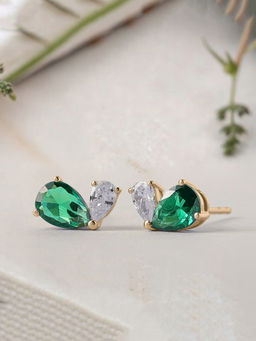 Ornate Jewels - 925 Silver 18K Gold Plated Green Emerald Toi Et Moi Stud Earring for Women & Girls