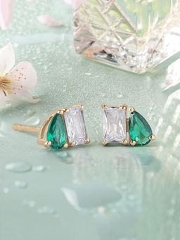Ornate Jewels - 925 Silver 18K Gold Plated Green Emerald Toi Et Moi Stud Earring & Girls