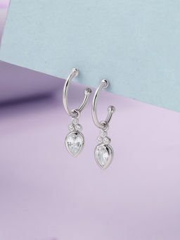 Ornate Jewels - 925 Silver Pear American Diamond Radiant Teardrop Earring for Women & Girls