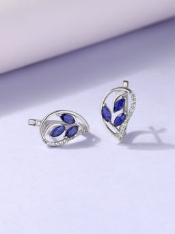 Ornate Jewels - 925 Silver Natural Fissure Filled Sapphire Leaf Drops Earring for Women & Girls