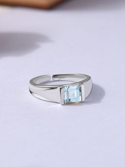 Ornate Jewels - 925 Silver 0.65 Carat Natural Aquamarine Solitaire Adjustable Ring for Women & Girls