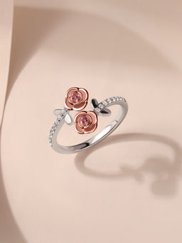 Ornate Jewels - 925 Silver 18K Rose Gold Plated Ruby Adjustable Ring for Women & Girls