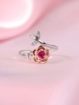 Ornate Jewels - 925 Silver 18K Rose Gold Plated Ruby Adjustable Ring for Women & Girls