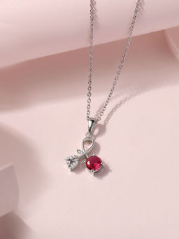 Ornate Jewels - 925 Silver Rhodium Plated Pink Radiant Rose Necklace for Women & Girls