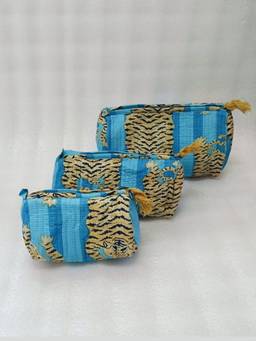 House of Gulab - Blue Graphic Printed Set of 3 Cosmetic Pouches