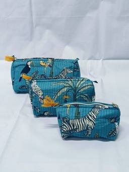 House of Gulab - Blue Set Of 3 Waterproof Lining Cosmetic Pouches