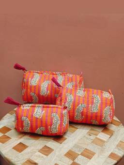House of Gulab - Red Set of 3 Cosmetic Pouches