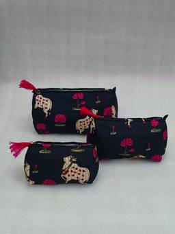 House of Gulab - Black Set Of 3 Waterproof Lining Cosmetic Pouches