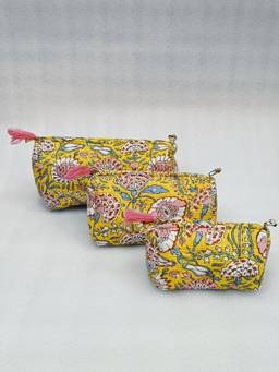 House of Gulab - Yellow Set of 3 Cosmetic Pouches