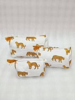House of Gulab - White Set Of 3 Waterproof Lining Cosmetic Pouches