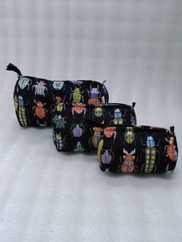House of Gulab - Black Animal Printed Set of 3 Cosmetic Pouches