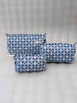 House of Gulab - Blue Heart Printed Set of 3 Cosmetic Pouches
