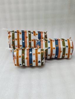 House of Gulab - Multicolor Geometric Printed Set of 3 Cosmetic Pouches