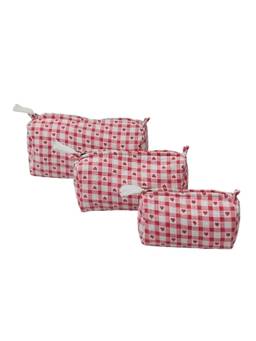 House of Gulab - Red Heart Printed Set of 3 Cosmetic Pouches
