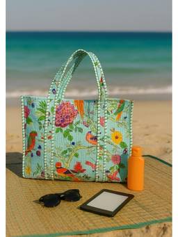 House of Gulab - Multi-Colour Hand block Printed Quilted Tote Bag
