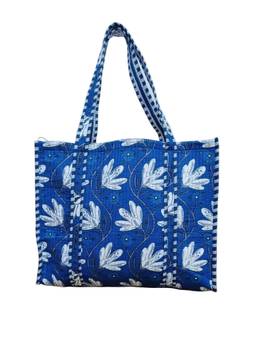 House of Gulab - Blue Hand block Printed Quilted Tote Bag